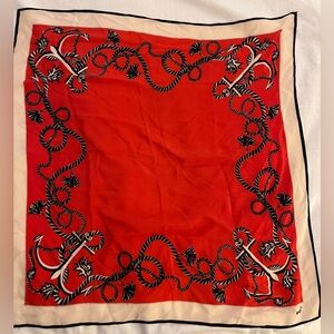 Vintage  Nautical Scarf Mondi Red Navy Anchors Ropes Boat Grandma Cruise Silk